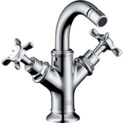 2-handle bidet mixer with cross handles and pop-up waste set
