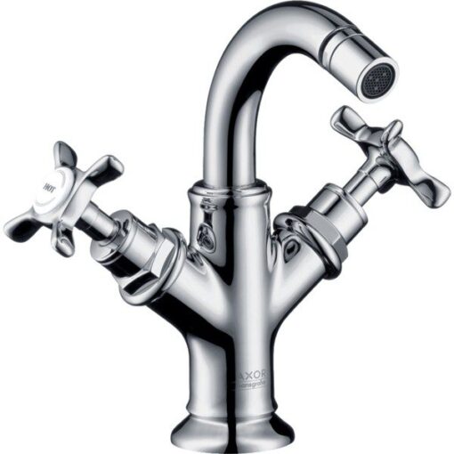 2-handle bidet mixer with cross handles and pop-up waste set
