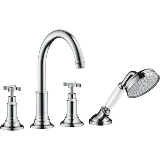 4-hole rim mounted bath mixer with cross handles