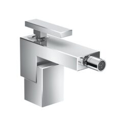 Single lever bidet mixer with push-open waste set