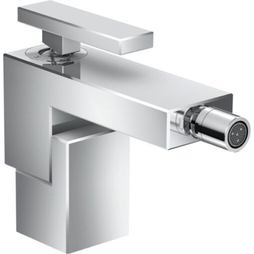 Single lever bidet mixer with push-open waste set